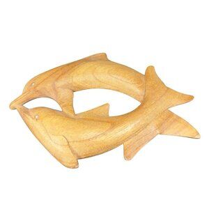 Vintage Hand Carved Wood Dolphins Swimming Wall Art Wall Hanging Figurine Decor